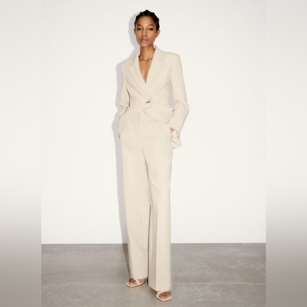 Zara Cream Embellished Pants Suit